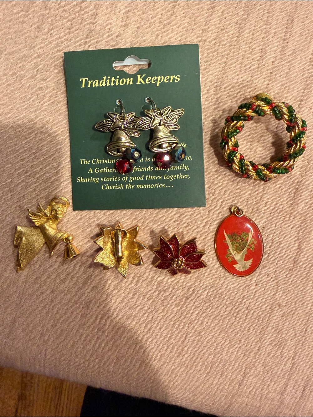 Gold and Red Christmas Earrings pendant & Pins lot